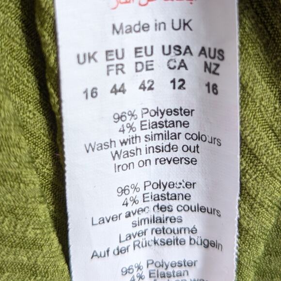 PrettyLittleThing Green Ribbed Collared Tie Front Long Sleeve Top UK16 US12 - Picture 3 of 4